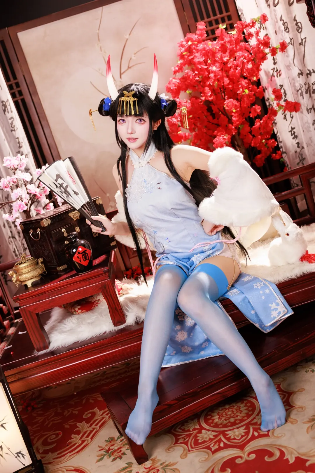碧蓝航线, 旗袍, 二次元cosplay, 能代cos, 蓝色丝袜