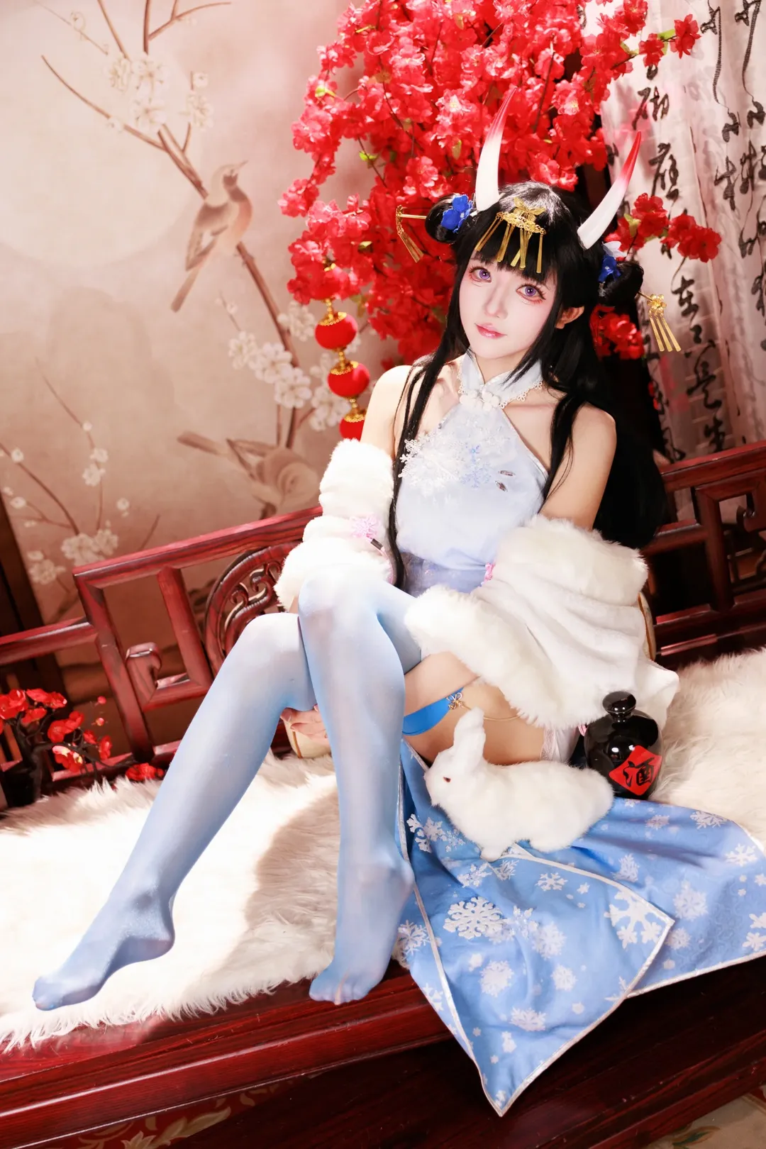 碧蓝航线, 旗袍, 二次元cosplay, 能代cos, 蓝色丝袜 - 第3张