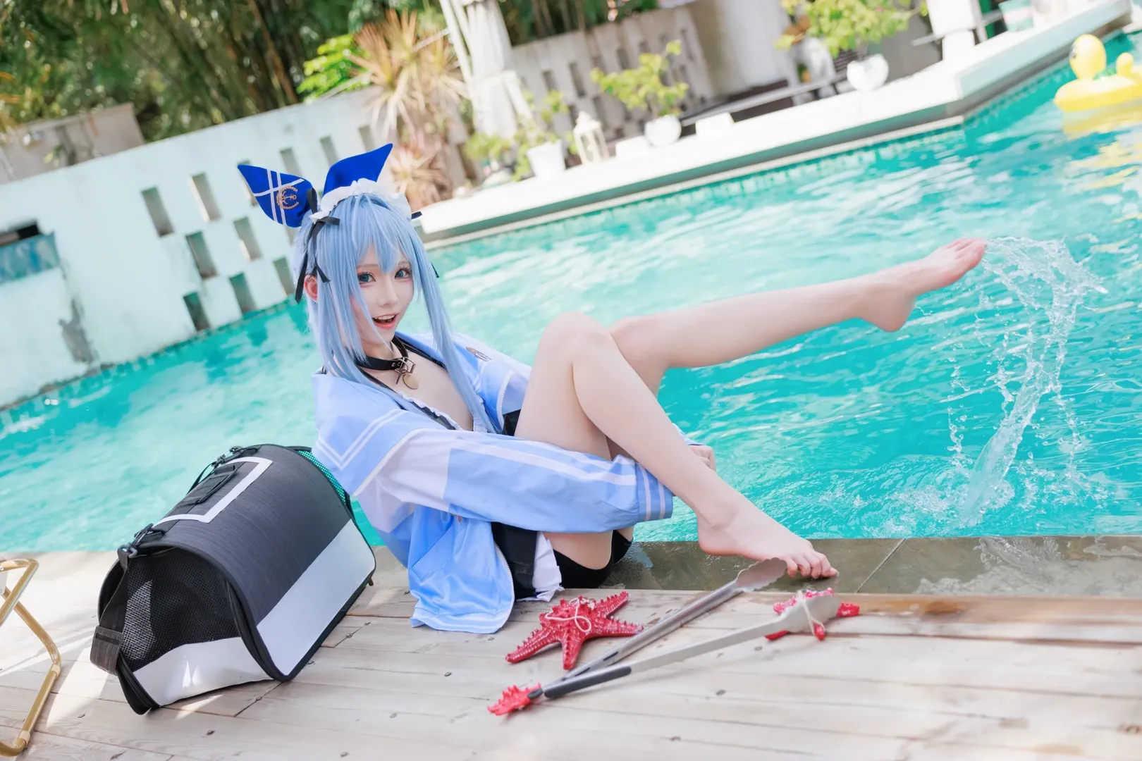 Swimsuit cosplay, Anime cosplay, Goddess of Victory, Waterside photoshoot, Anchor cosplay - Image 1