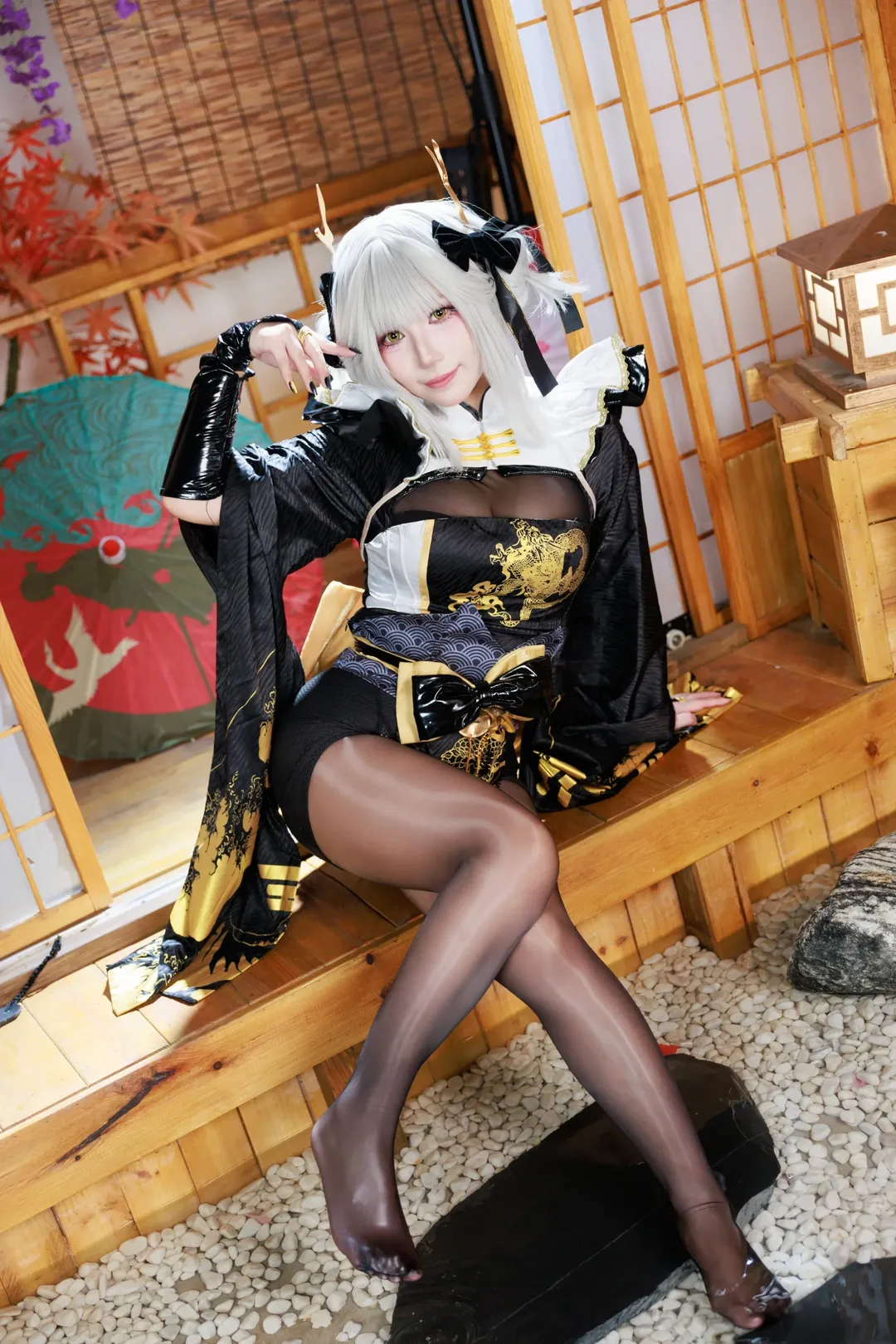 布兰儿cos, 和风装扮, 二次元cos, 胜利女神nikke, 黑丝 - 第2张
