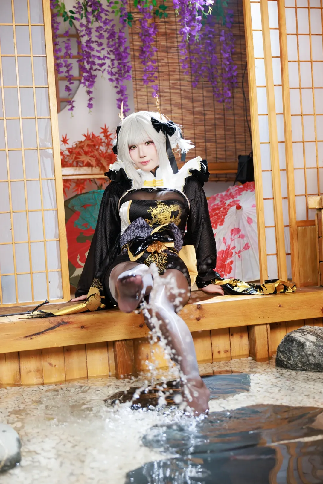布兰儿cos, 和风装扮, 二次元cos, 胜利女神nikke, 黑丝 - 第3张