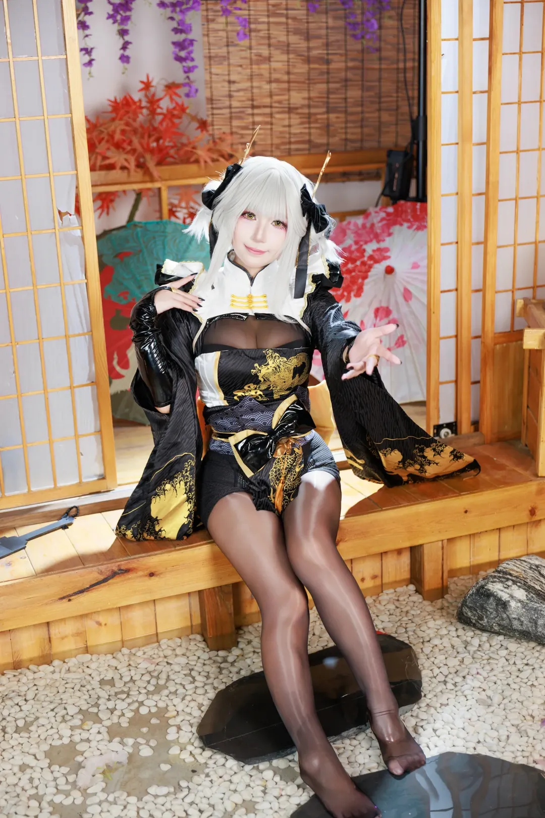 布兰儿cos, 和风装扮, 二次元cos, 胜利女神nikke, 黑丝