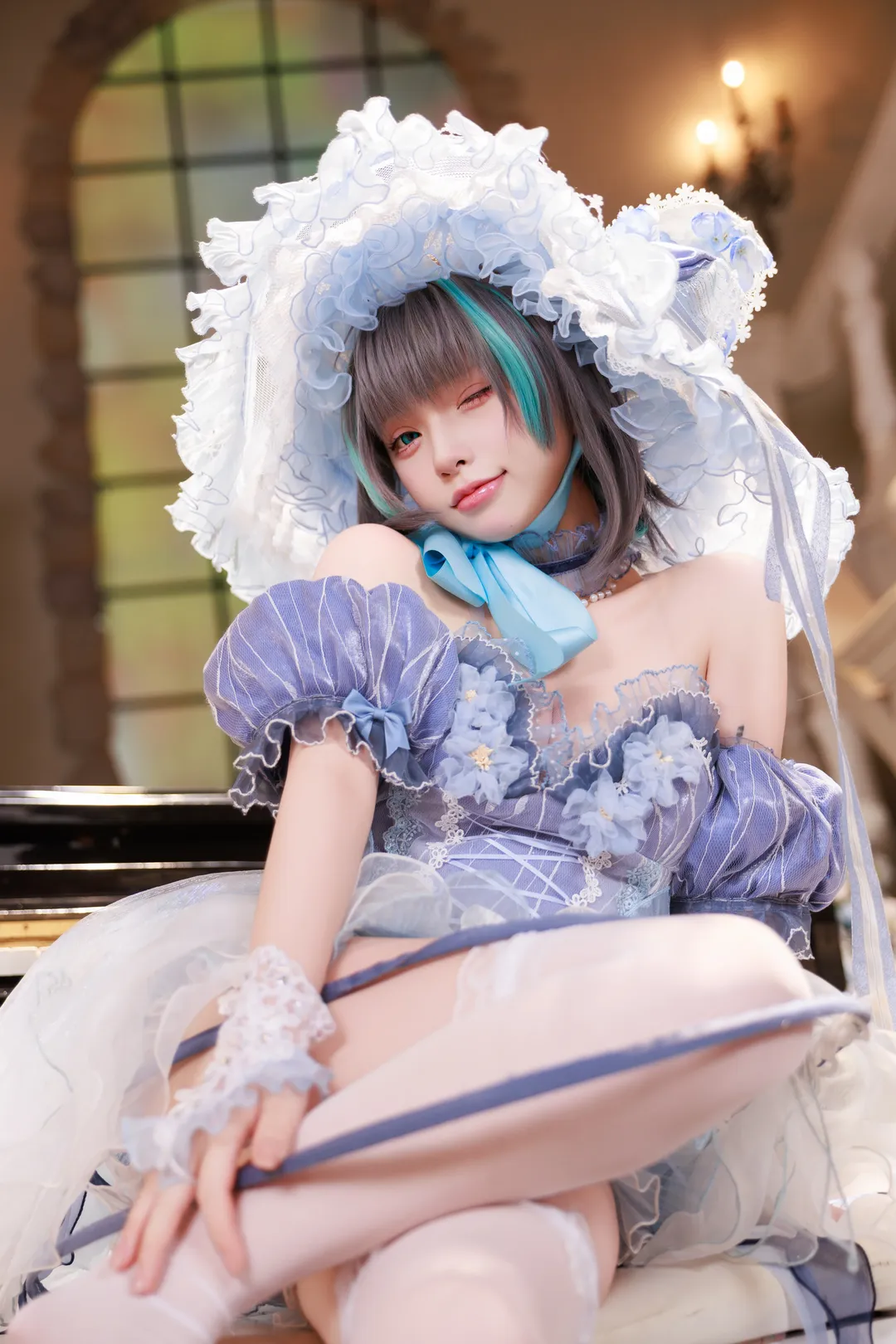 コスプレ, 二次元撮影, チェシャー コスプレ, アズールレーン, 白タイツコスプレ - 2枚目