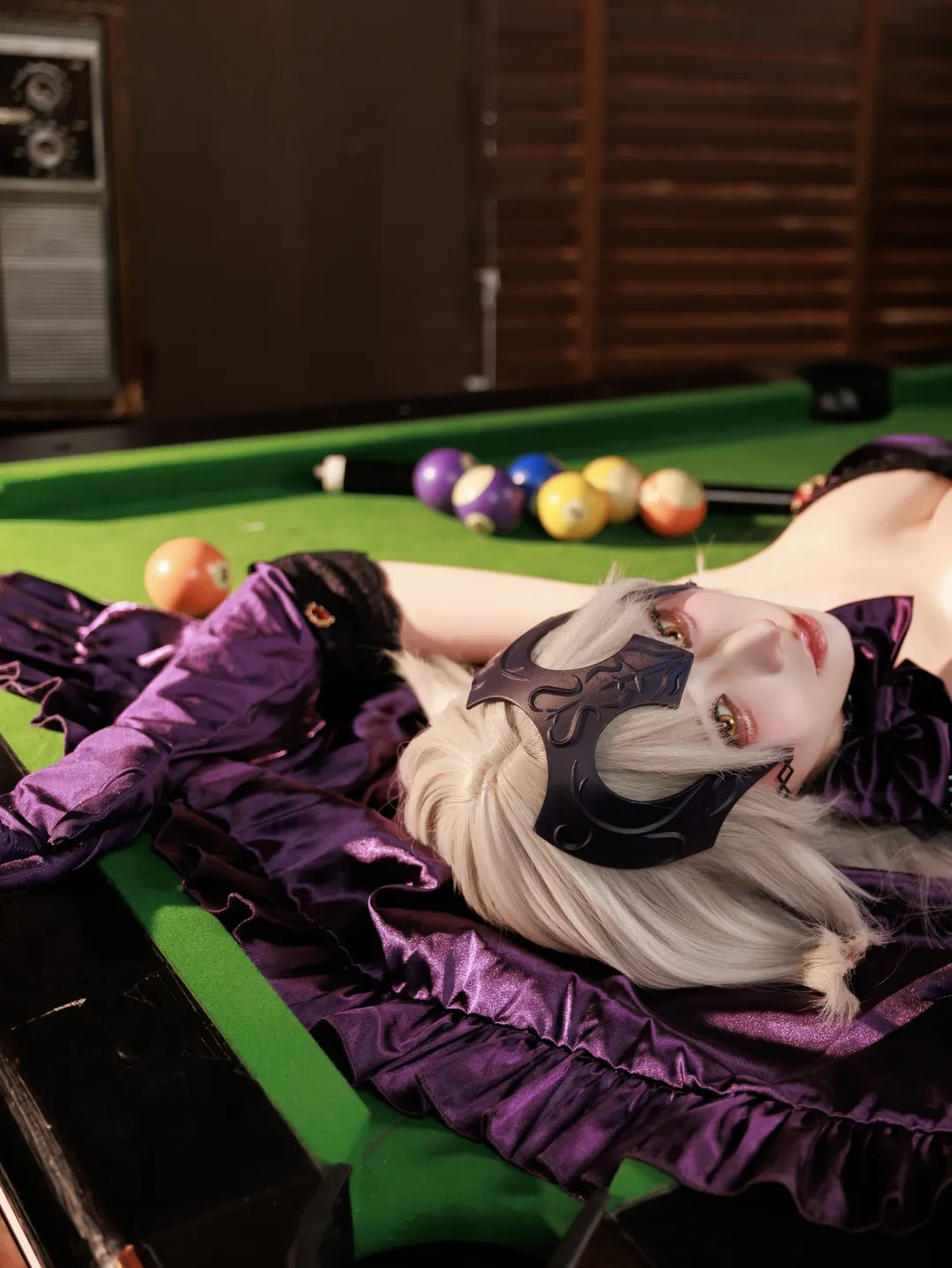 Fate/Grand Order, Bar atmosphere, Black stockings, Jeanne d'Arc cosplay, Billiards photography - Image 1