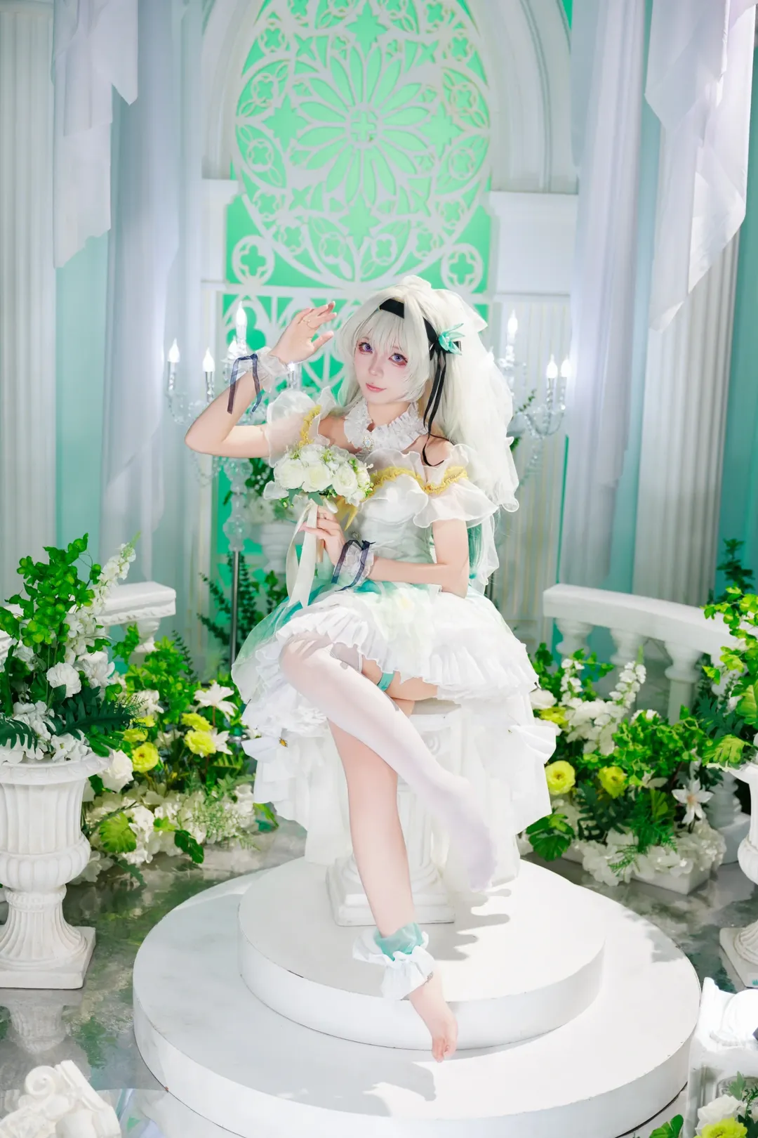 Honkai: Star Rail, Firefly cosplay, Bride cosplay, Cosplay photography, White thigh-highs outfit