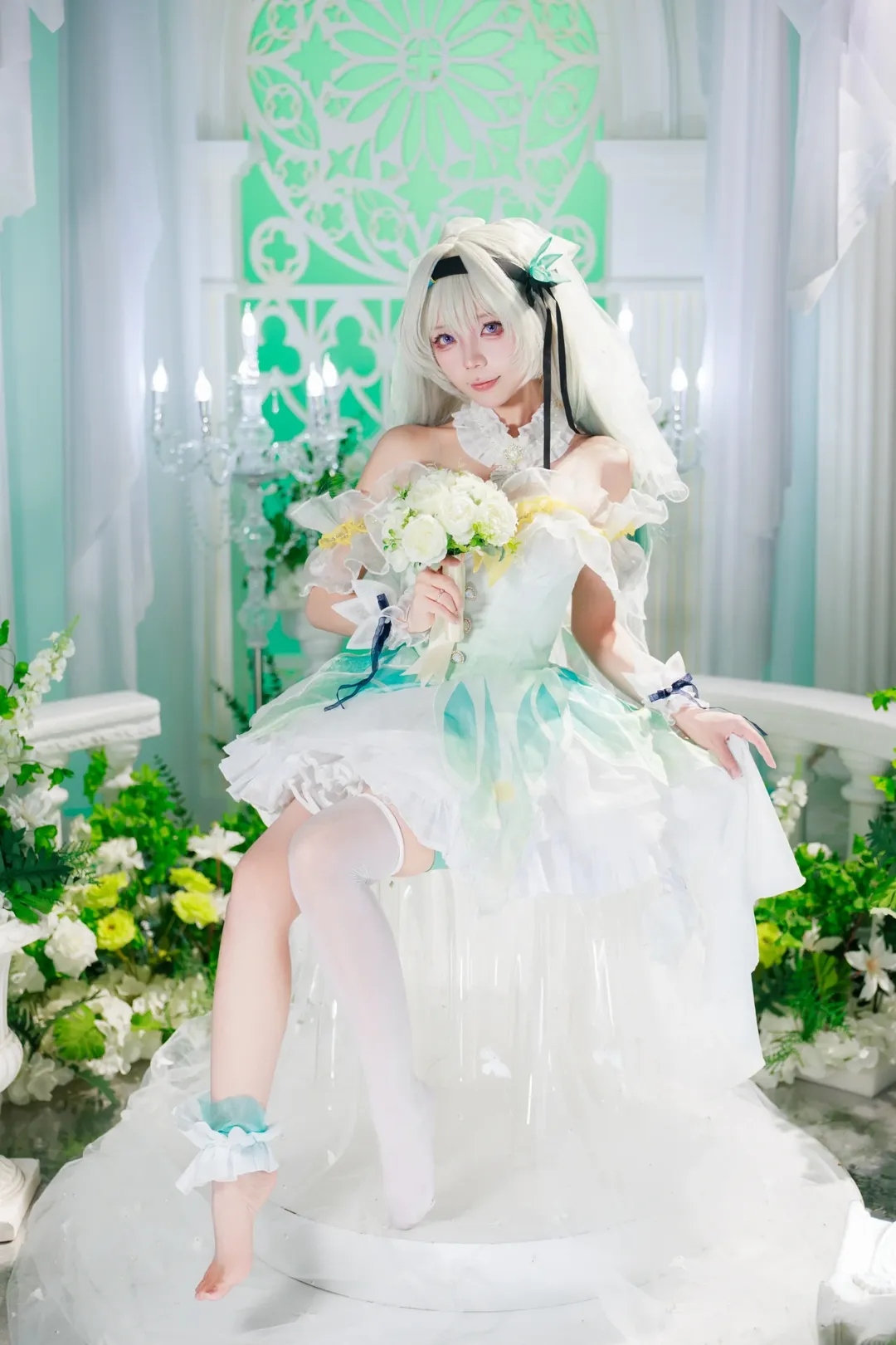 崩坏星穹铁道, 流萤cos, 花嫁造型, cosplay摄影, 白丝cosplay
