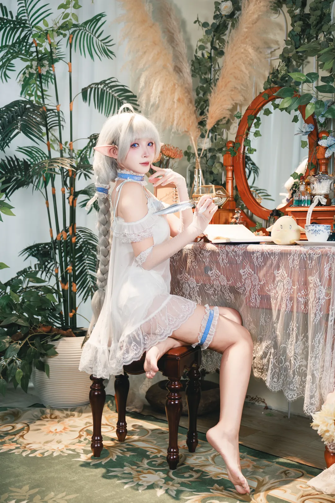 碧蓝航线, 精灵耳cos, 居家风写真, 埃弗森cos, 蕾丝睡衣穿搭 - 第1张