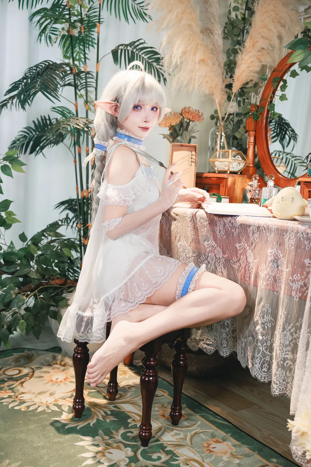 碧蓝航线, 精灵耳cos, 居家风写真, 埃弗森cos, 蕾丝睡衣穿搭 - 第3张