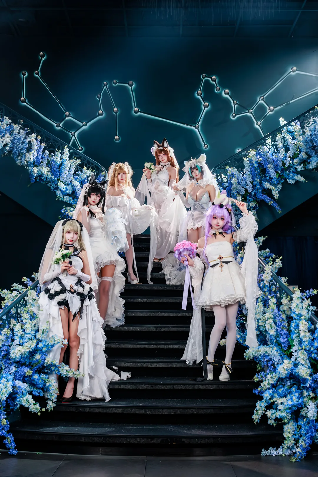 アズールレーン, 獣耳娘, ウェディングドレスコスプレ, アズールレーン 世紀の結婚式 コスプレ, 6人グループ撮影 - 1枚目