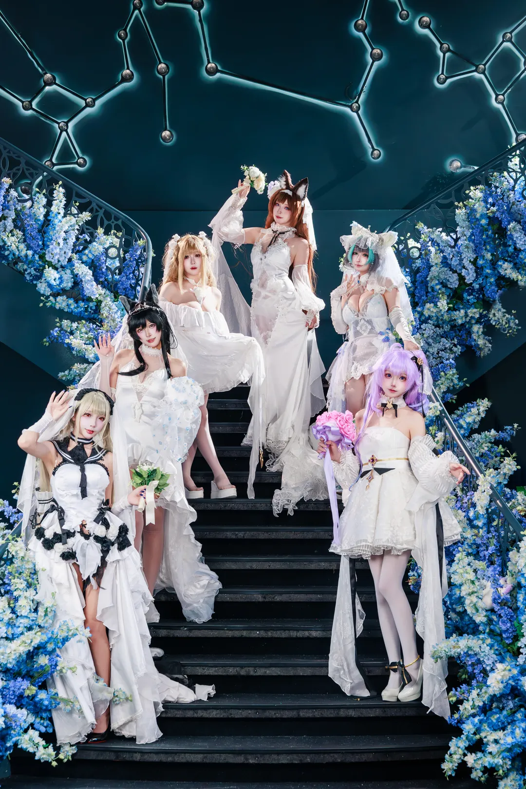 Azur Lane, Kemonomimi girl, Wedding dress cosplay, Azur Lane Century Wedding cosplay, 6-person group photoshoot