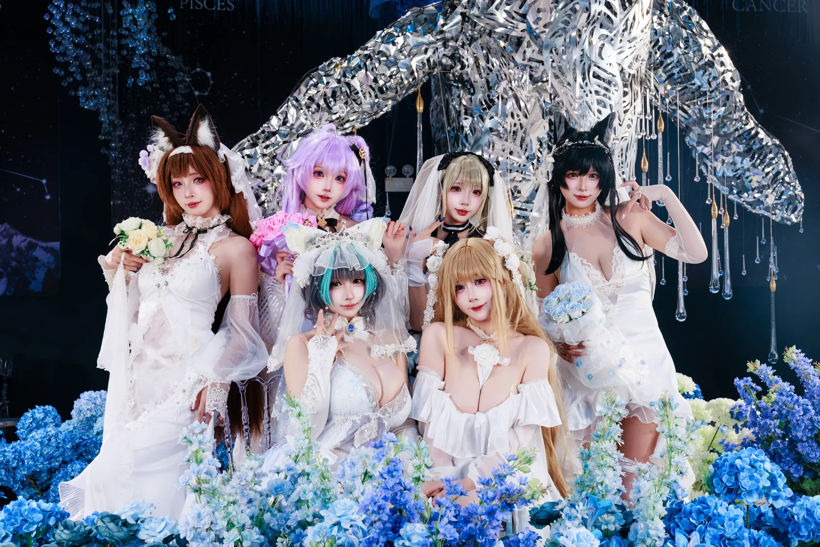 Azur Lane, Cosplay photography, Bridal cosplay, Anime style wedding dress, 6-person group photoshoot