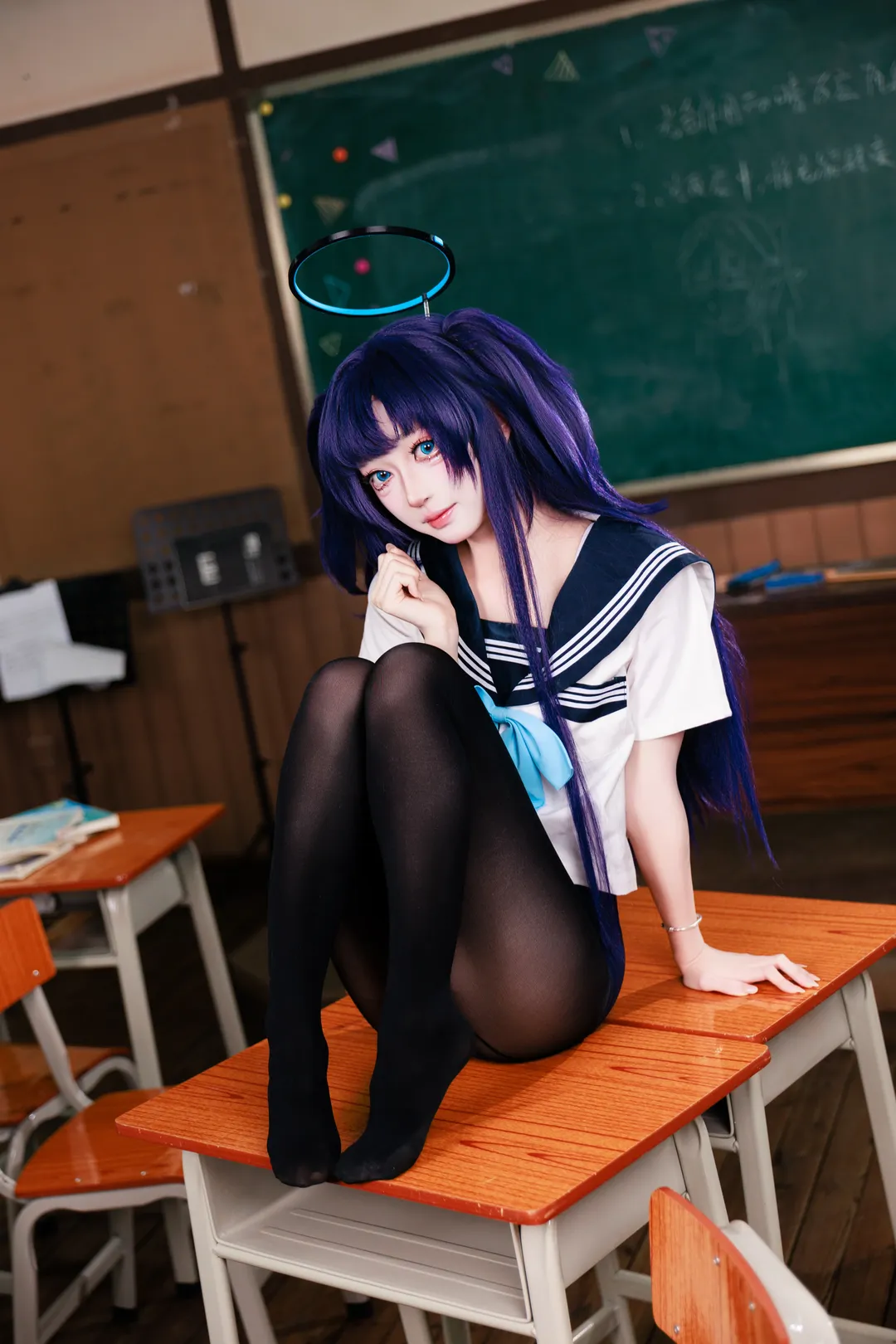 cosplay, Blue Archive, Classroom photo, Black pantyhose uniform, Yuuka cosplay - Image 2