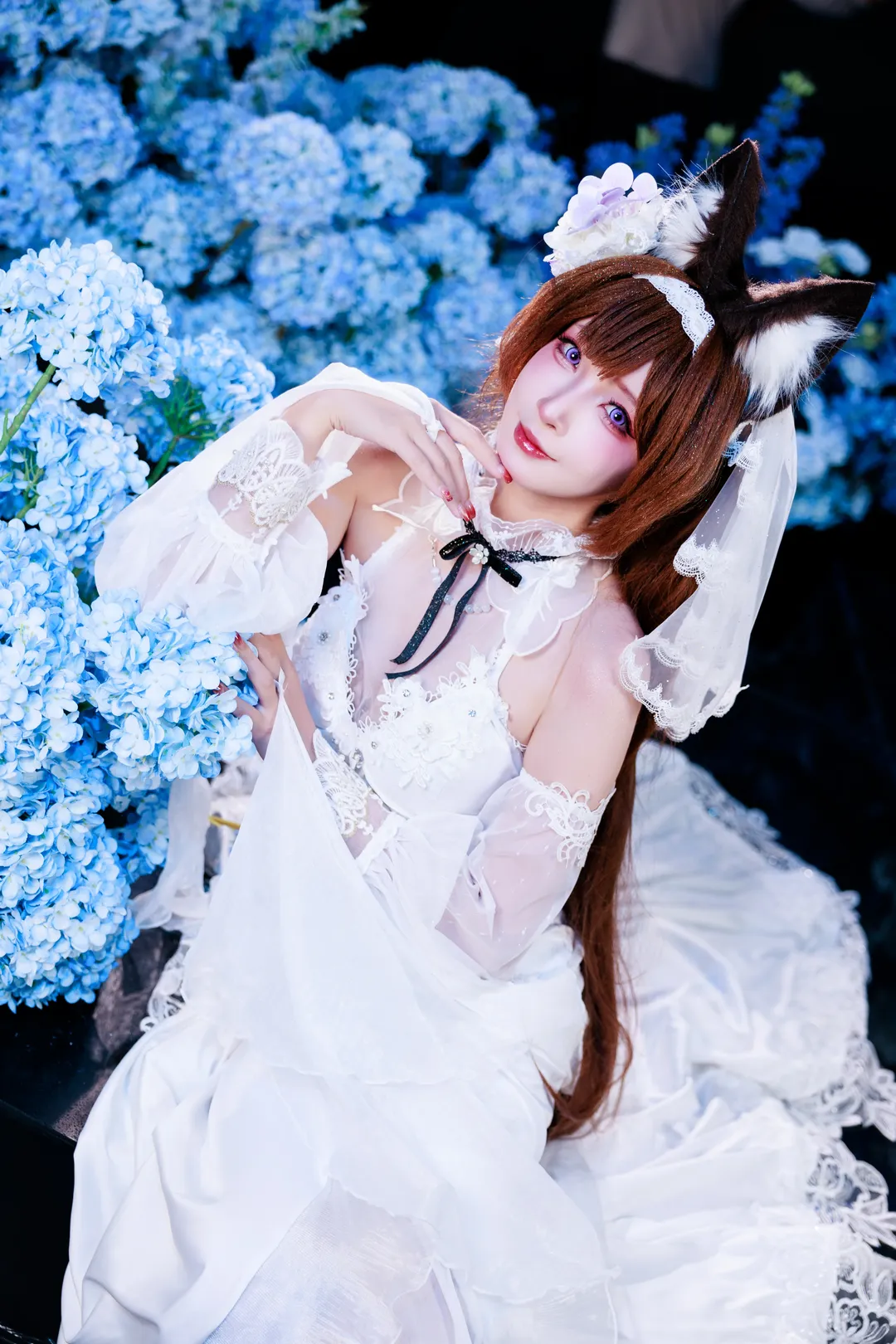 Anime-style photography, Azur Lane, Bride cosplay, Kemonomimi girl, Amagi cosplay