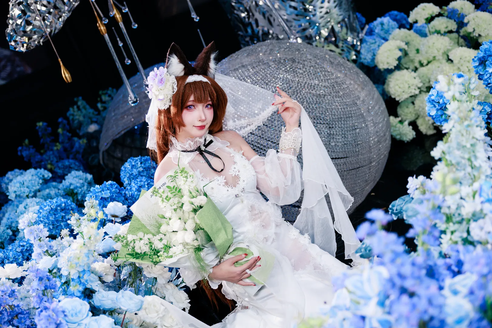 Azur Lane, Bride cosplay, Dreamy backdrop, Kemonomimi girl, Amagi cosplay