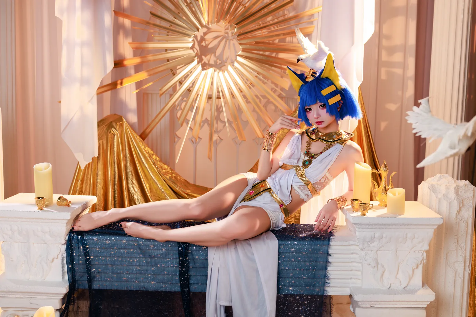cosplay, 人像摄影, 异域风情, 蓝色假发, 埃及猫