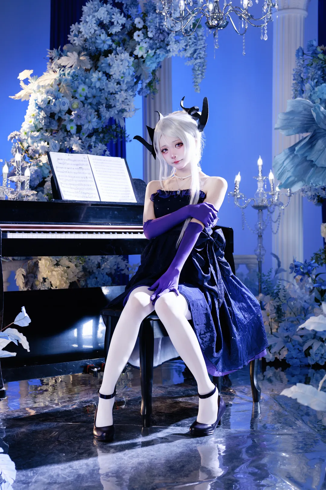 cosplay, 蔚蓝档案, 空崎日奈cos, 白色丝袜, 礼服摄影