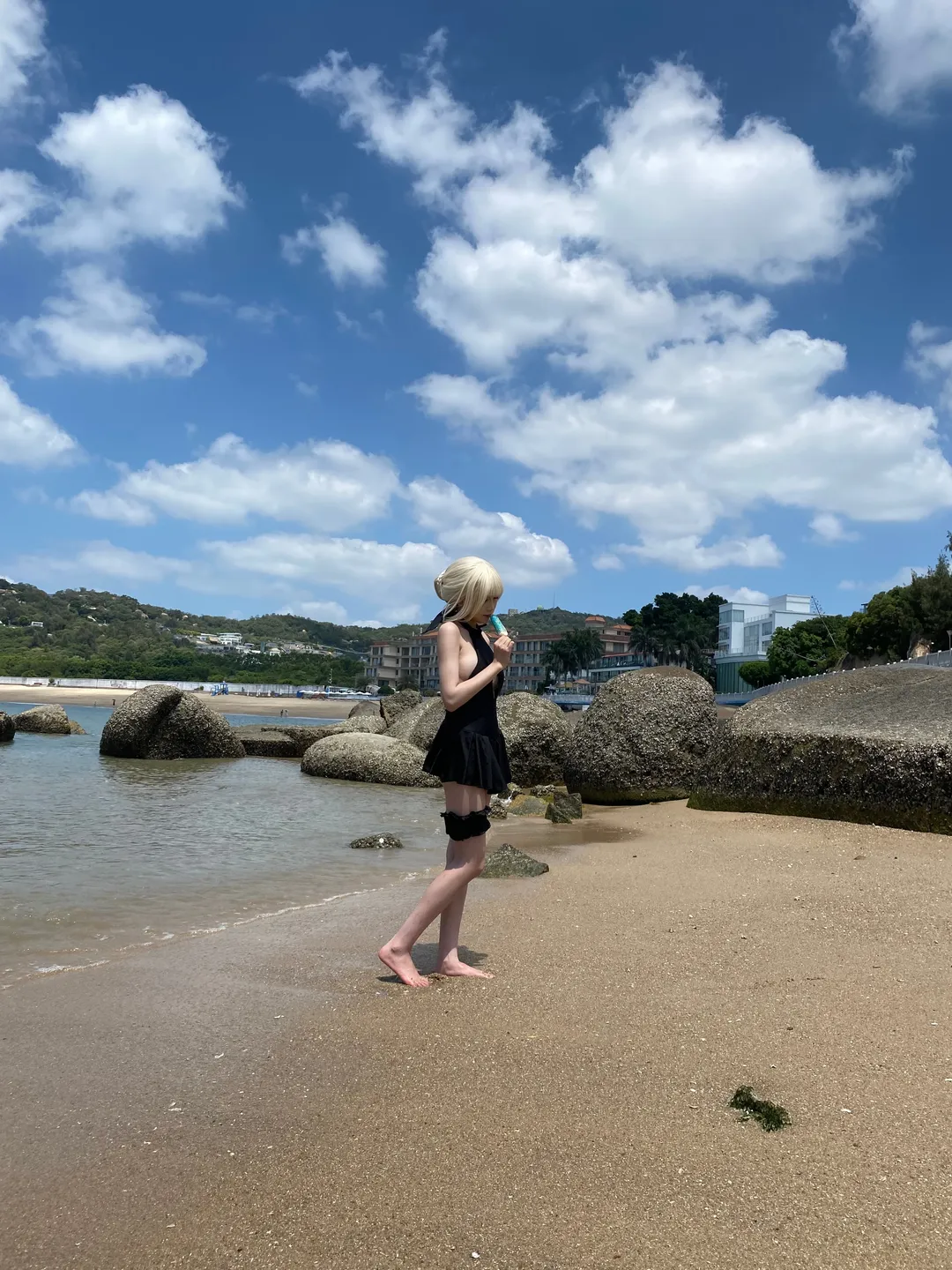 FGO, 夏日泳装, cosplay摄影, 海边外景, 阿尔托莉雅黑呆泳装cos
