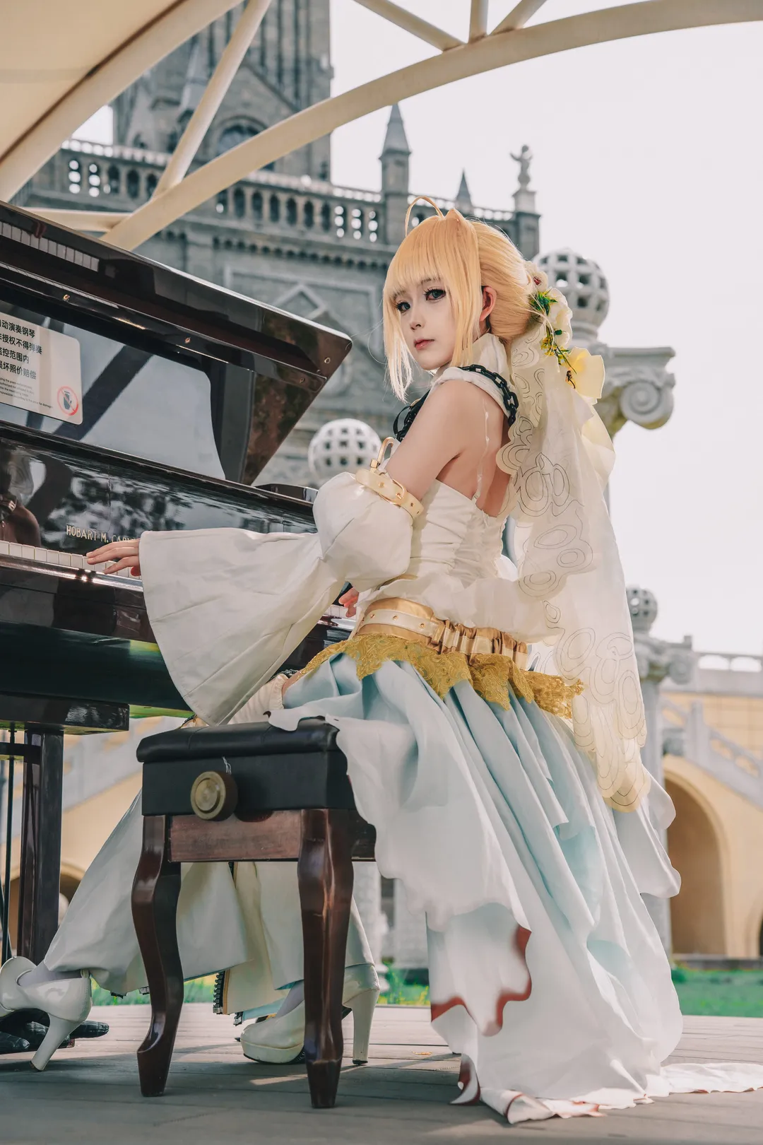 户外摄影, FGO, 花嫁cos, 尼禄cos, 白色丝袜