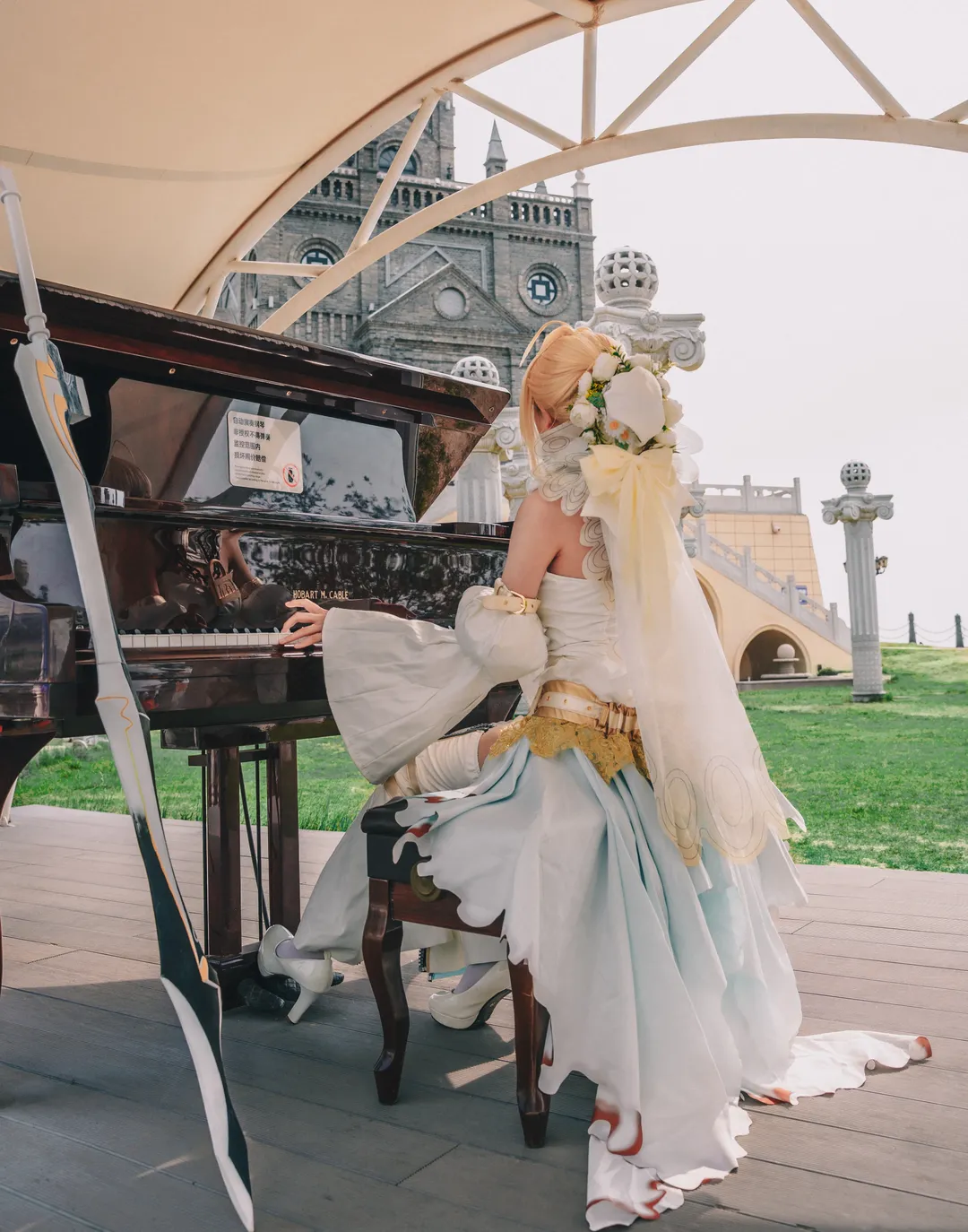户外摄影, FGO, 花嫁cos, 尼禄cos, 白色丝袜 - 第2张
