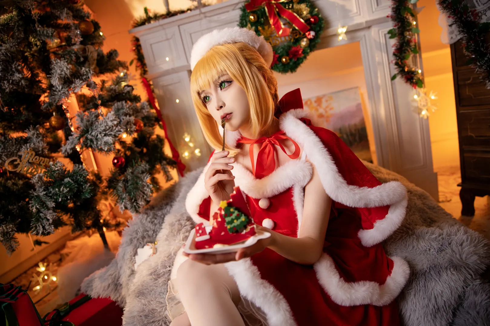 摄影分享, 白丝, 圣诞cos, saber 尼禄cos, FGO fate - 第1张