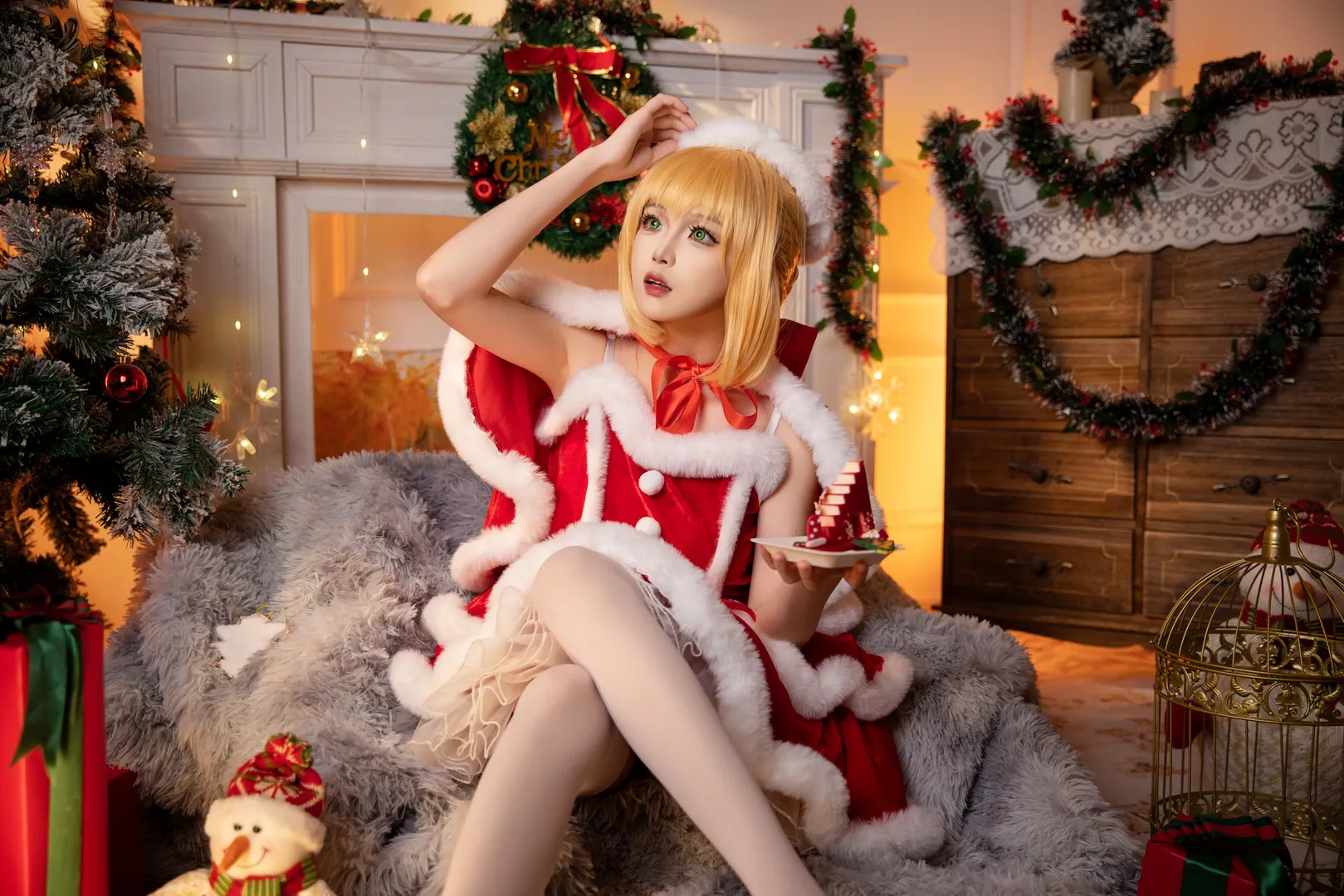 摄影分享, 白丝, 圣诞cos, saber 尼禄cos, FGO fate - 第4张
