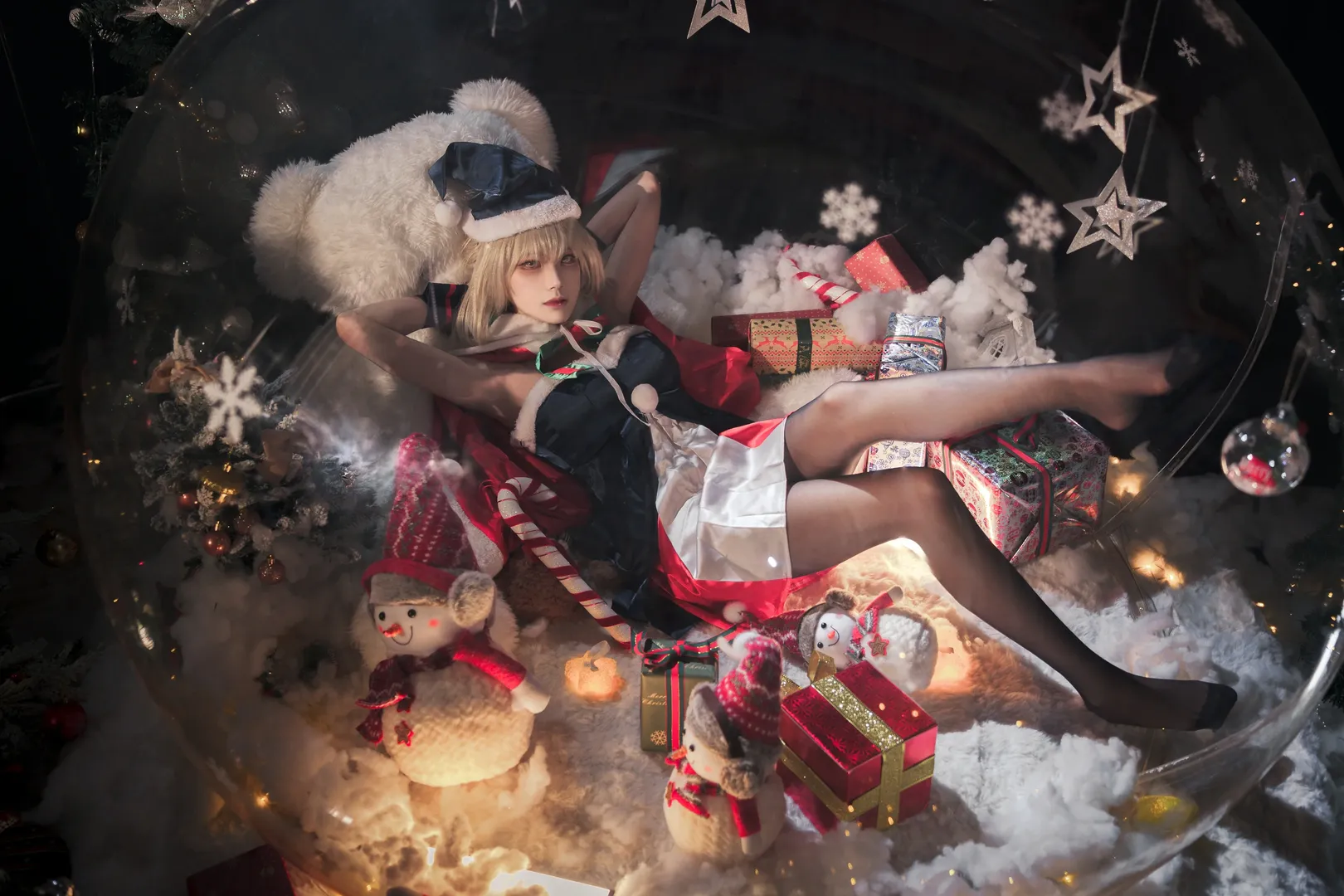 Fate/Grand Order, アルトリア コスプレ, 二次元写真, 黒ストッキングコスプレ, クリスマス・コスプレ