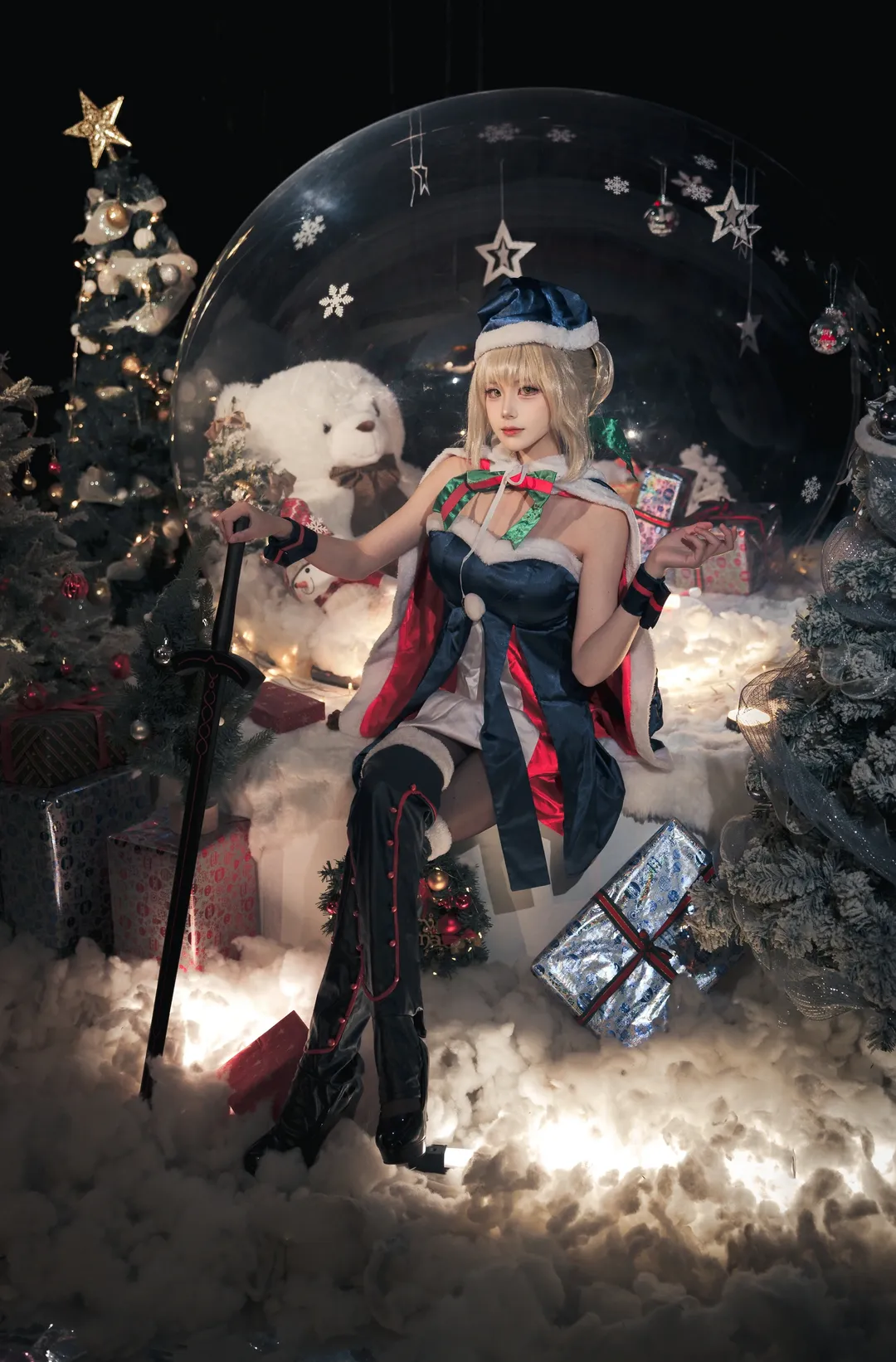阿尔托莉雅cos, cos摄影, FGO, 黑丝, 圣诞cosplay