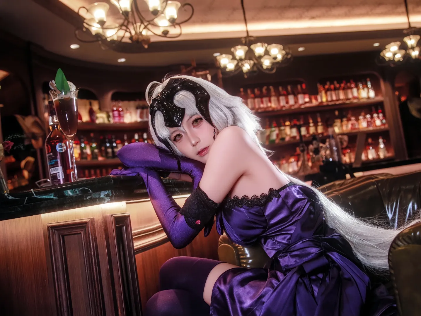 FGO, 黑贞德cos, 醉贞, 紫色丝袜, 花魁 - 第3张
