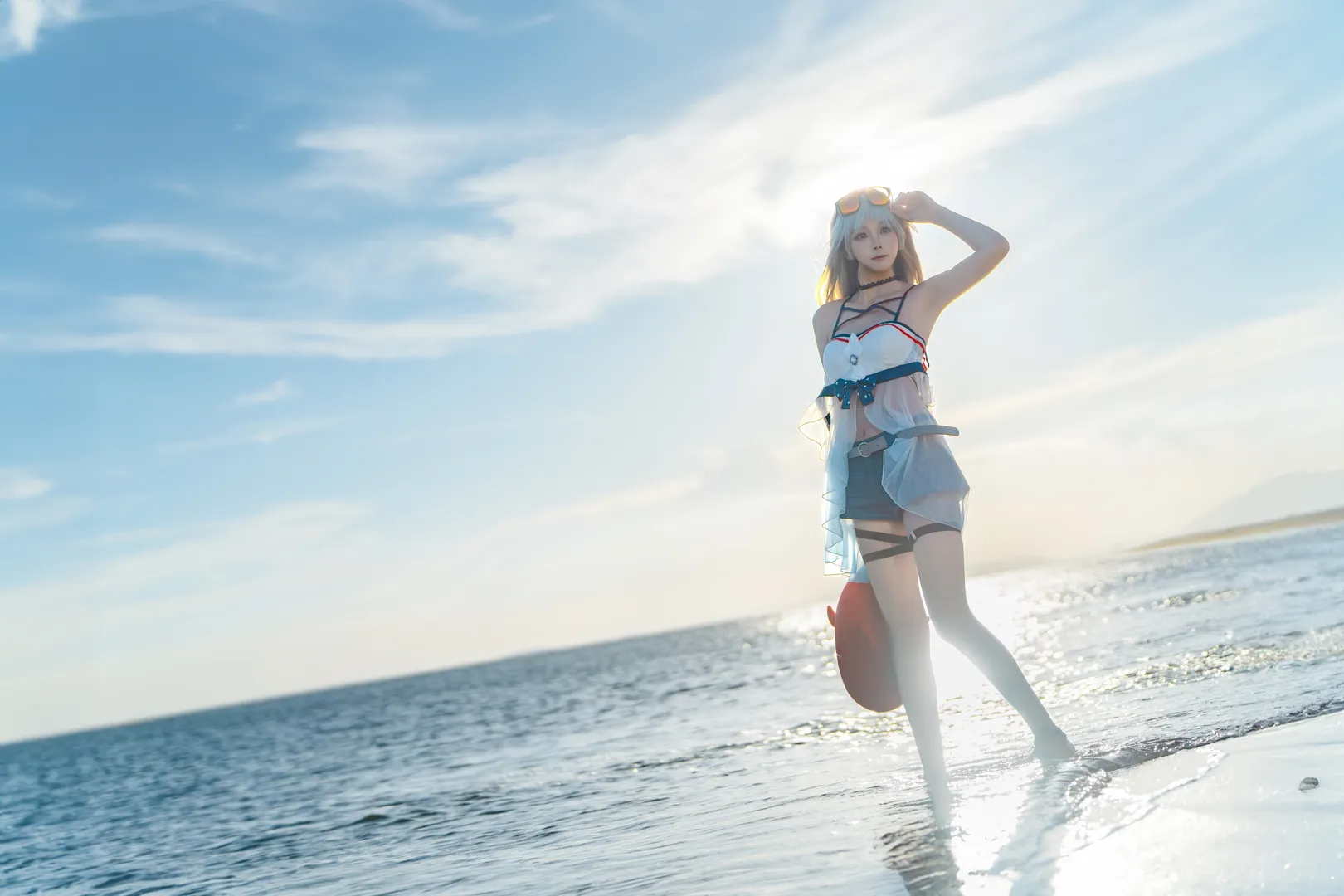 海边摄影, 二次元cosplay, 明日方舟, 斯卡蒂cos, 泳装写真 - 第2张