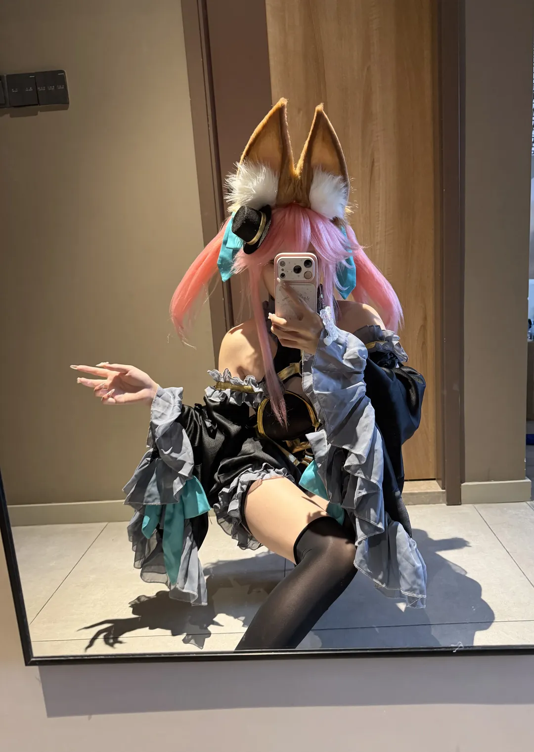 Fate/Grand Order, 玉藻前cos, FGO cosplay, 黑丝腿环, 狐耳装扮 - 第2张