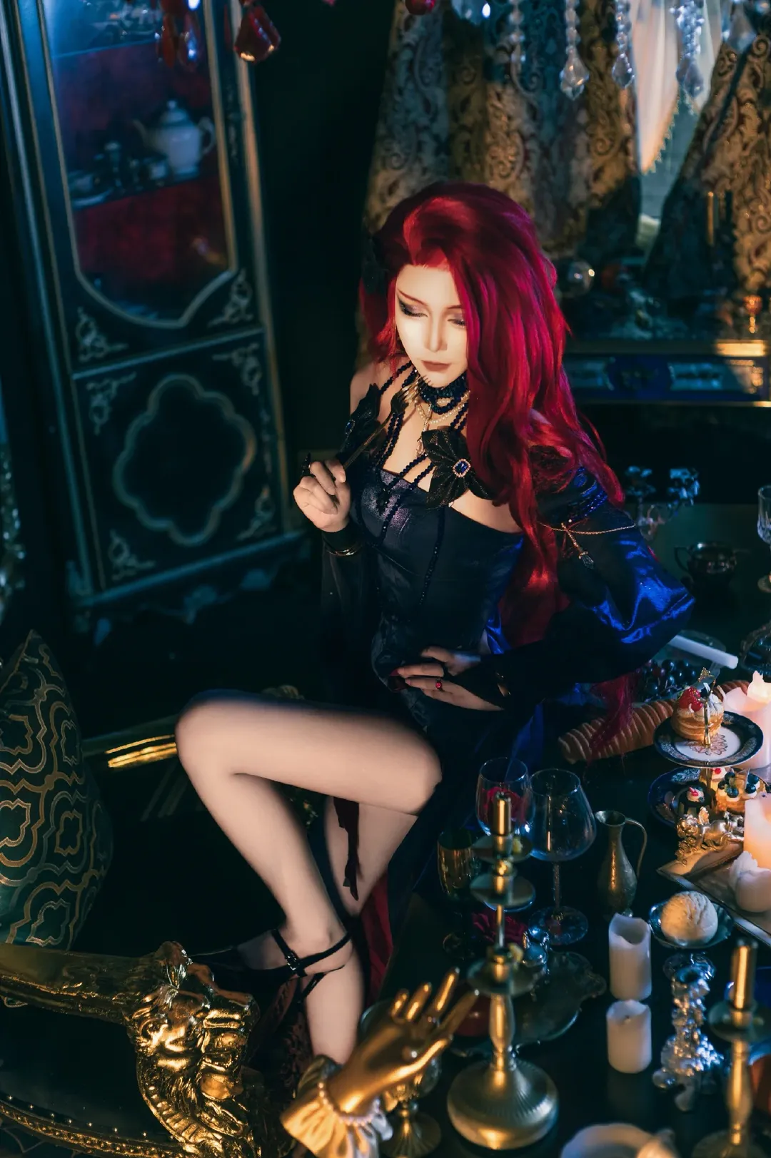 哥特风cosplay, 无期迷途, 暗黑系人像, 卡门奈特cos, 复古贵族