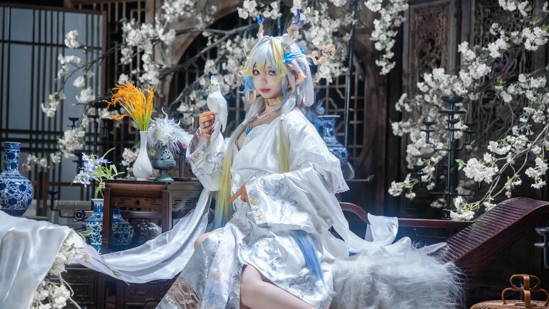 黍cos, 明日方舟, 古风cos, 银发, 白花