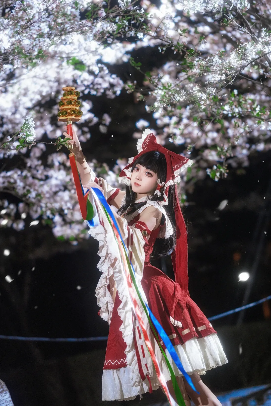 二次元攝影, 博麗靈夢cos, 東方project, 夜櫻, 櫻花夜景 - 第4張
