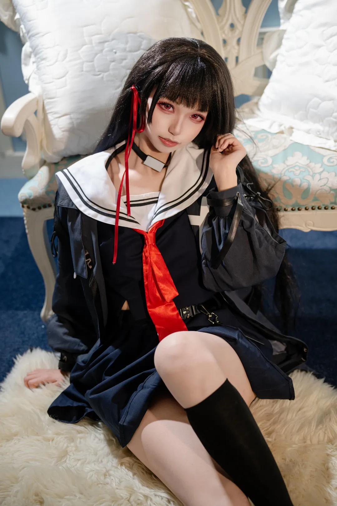 鸣潮, 千咲cos, 暗黑系, 水手服, 过膝袜 - 第1张