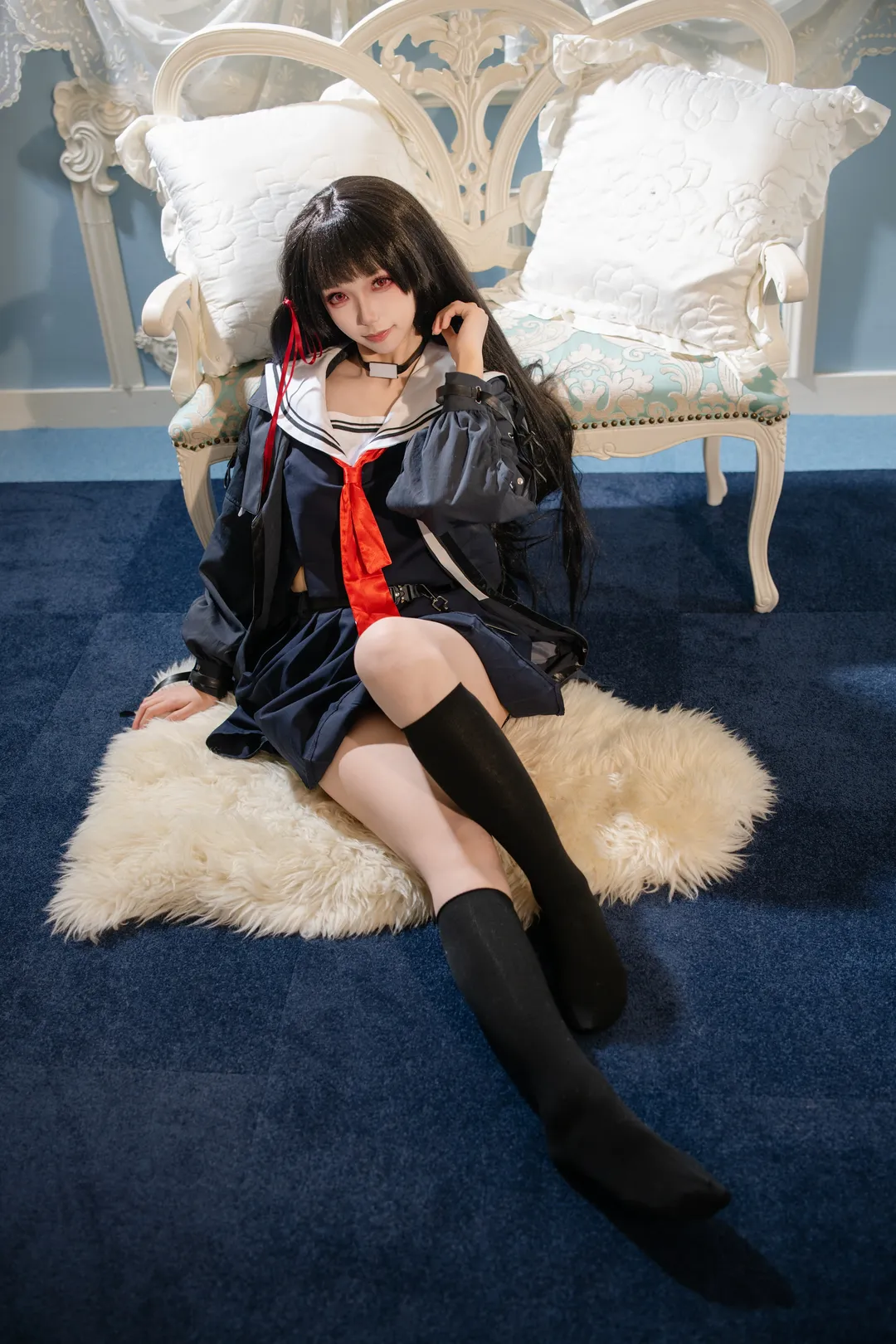 鸣潮, 千咲cos, 暗黑系, 水手服, 过膝袜