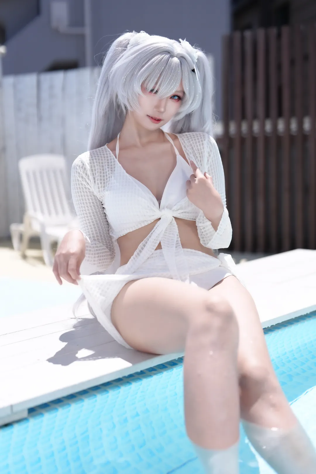 户外摄影, 泳装cos, 灰姑娘cos, NIKKE, 银发双马尾
