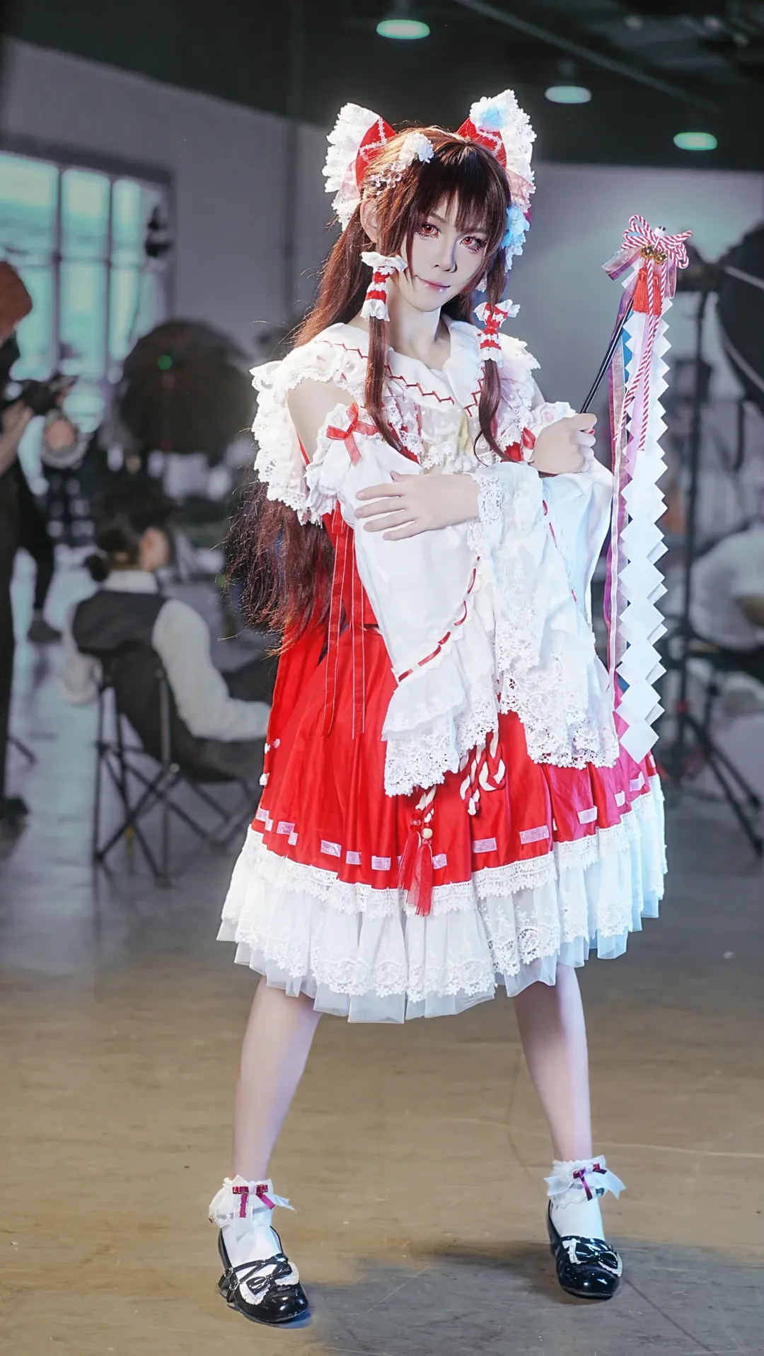 博麗霊夢コスプレ, 東方Project, 紅白巫女, 白タイツコスプレ, スタジオ撮影コスプレ