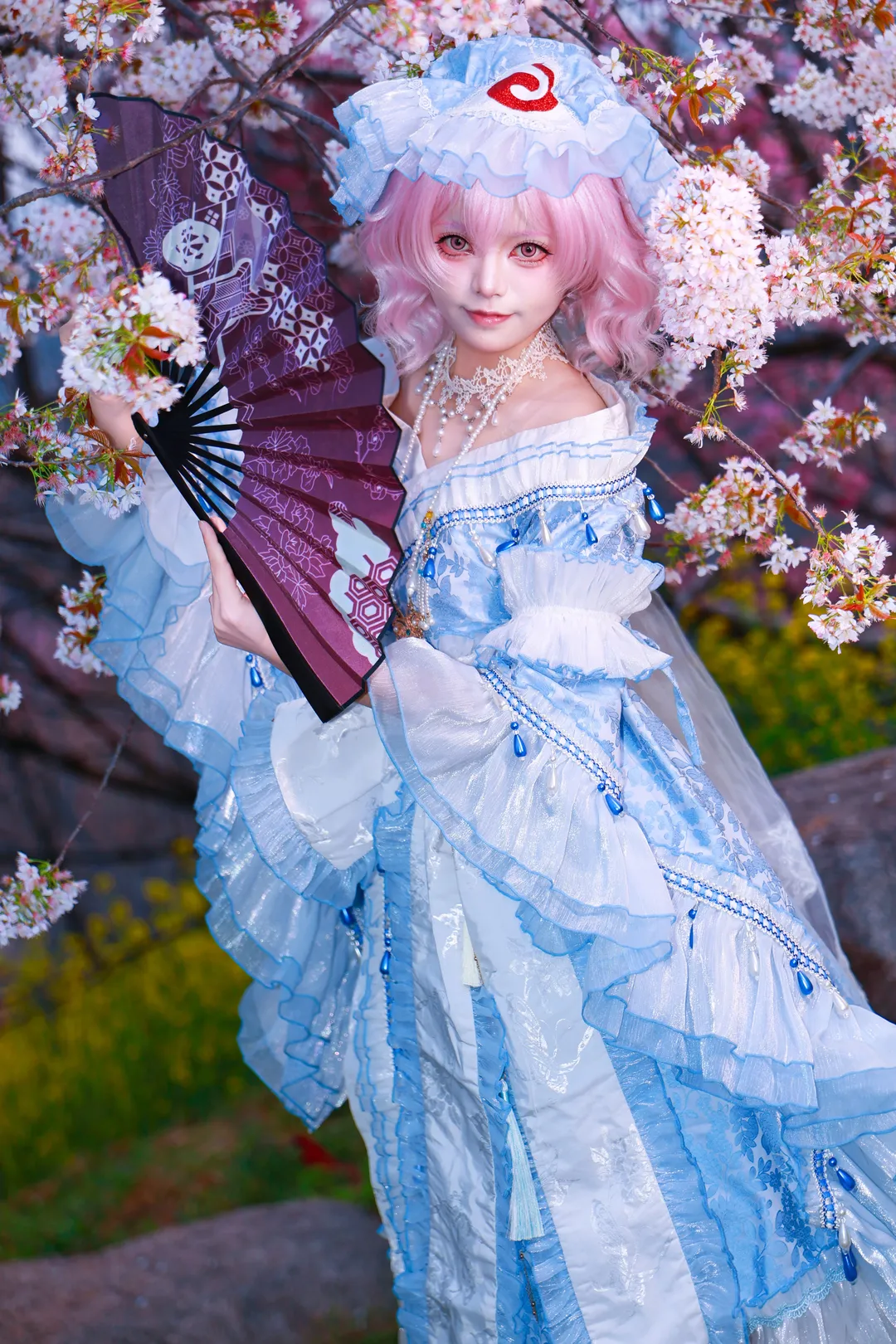 東方Project, 二次元コスプレ, 西行寺幽々子コスプレ, ロリータ・ファッション, 幻想的な桜の園