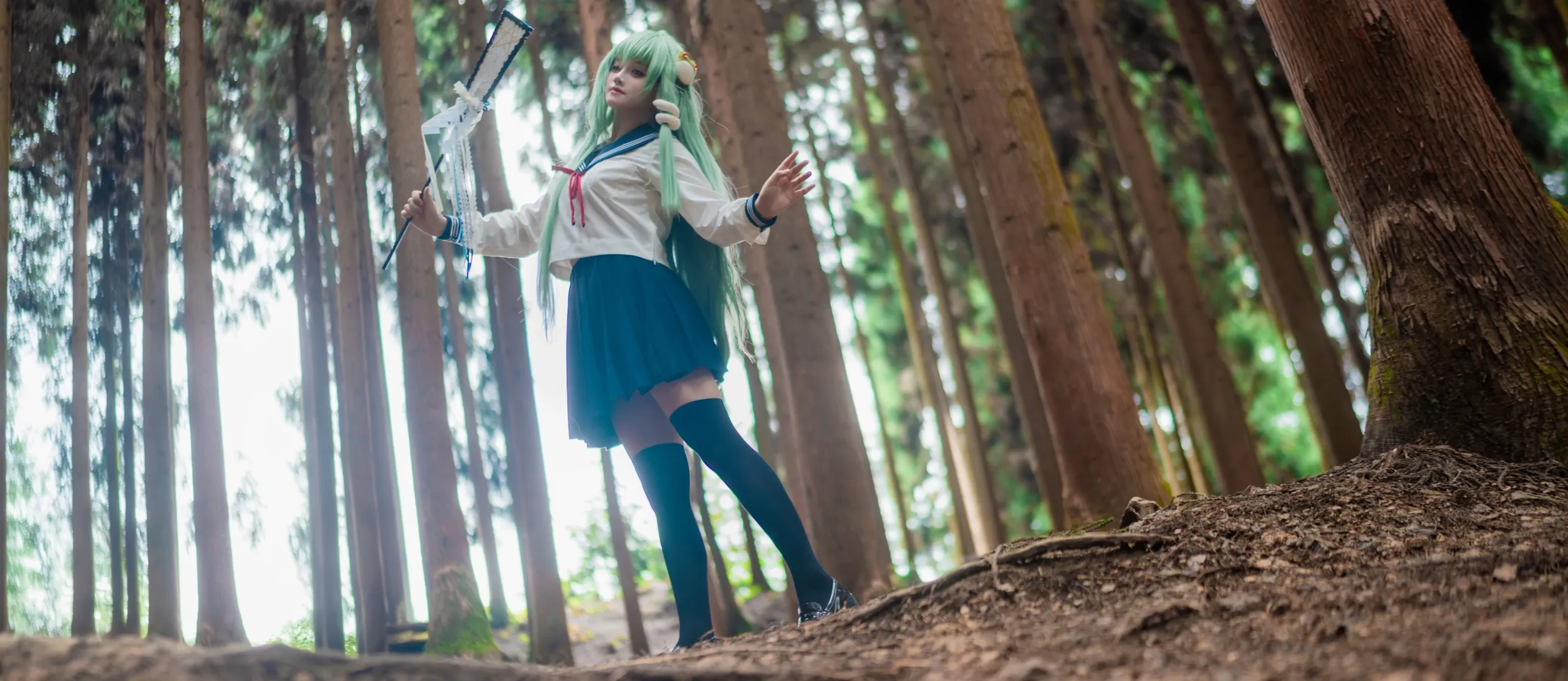 森林摄影, 东方project, 东风谷早苗cos, jk制服, 过膝袜
