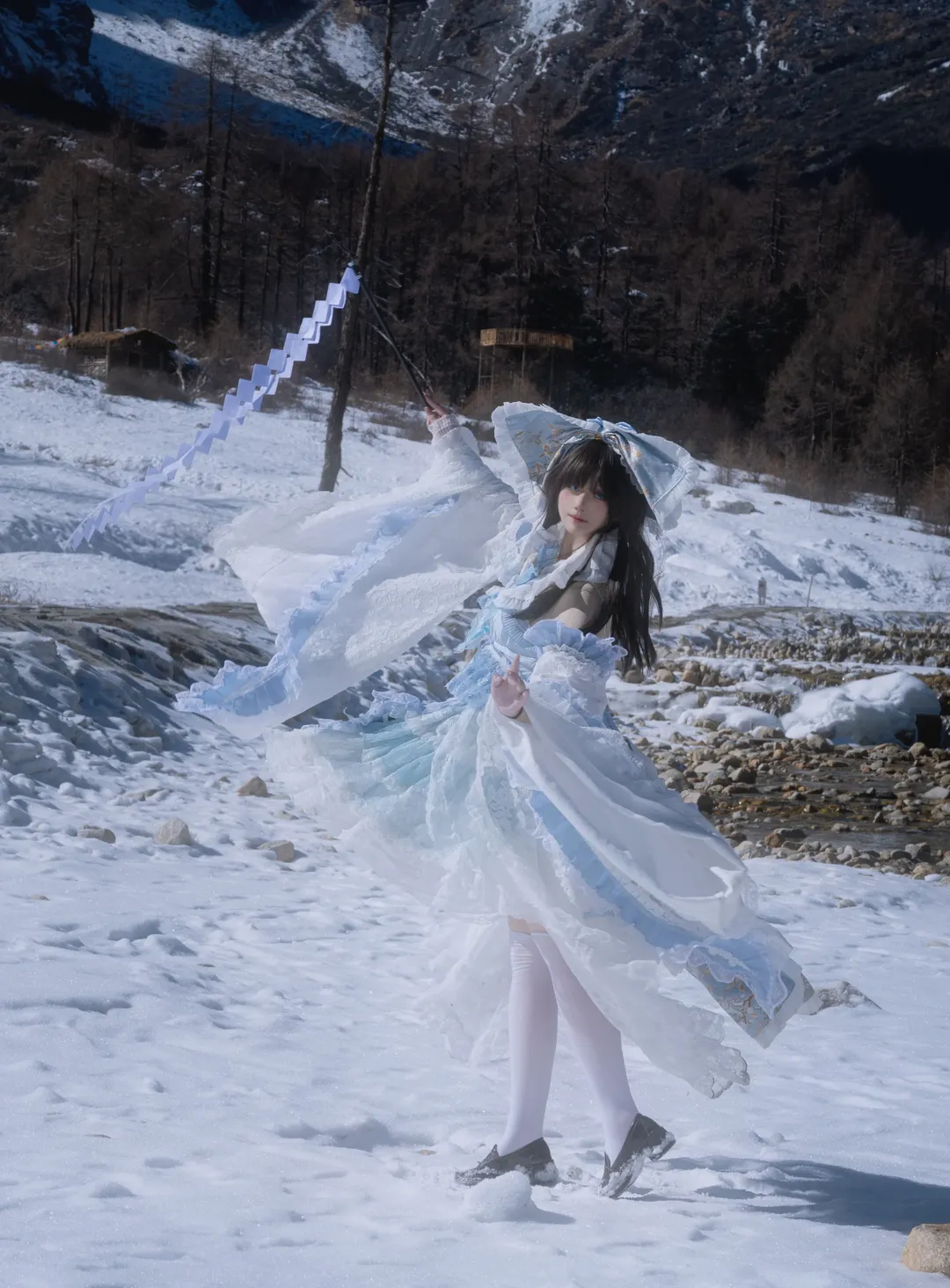 博丽灵梦cos, 东方project, 白丝cos, 雪景cos, 旅拍cos - 第5张