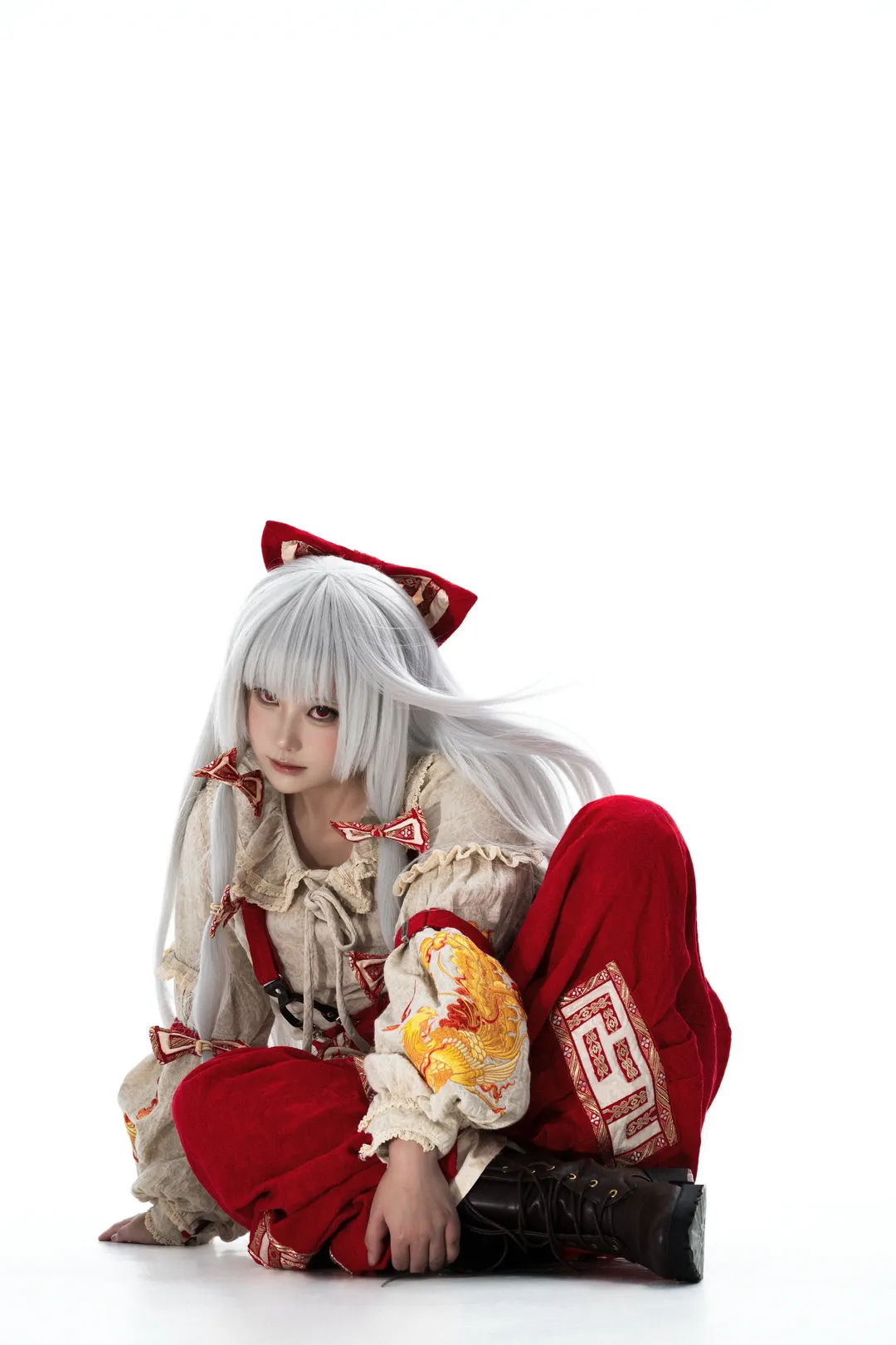 东方project, 二次元cosplay, 藤原妹红cos, 棚拍写真, 拍照动作参考 - 第1张