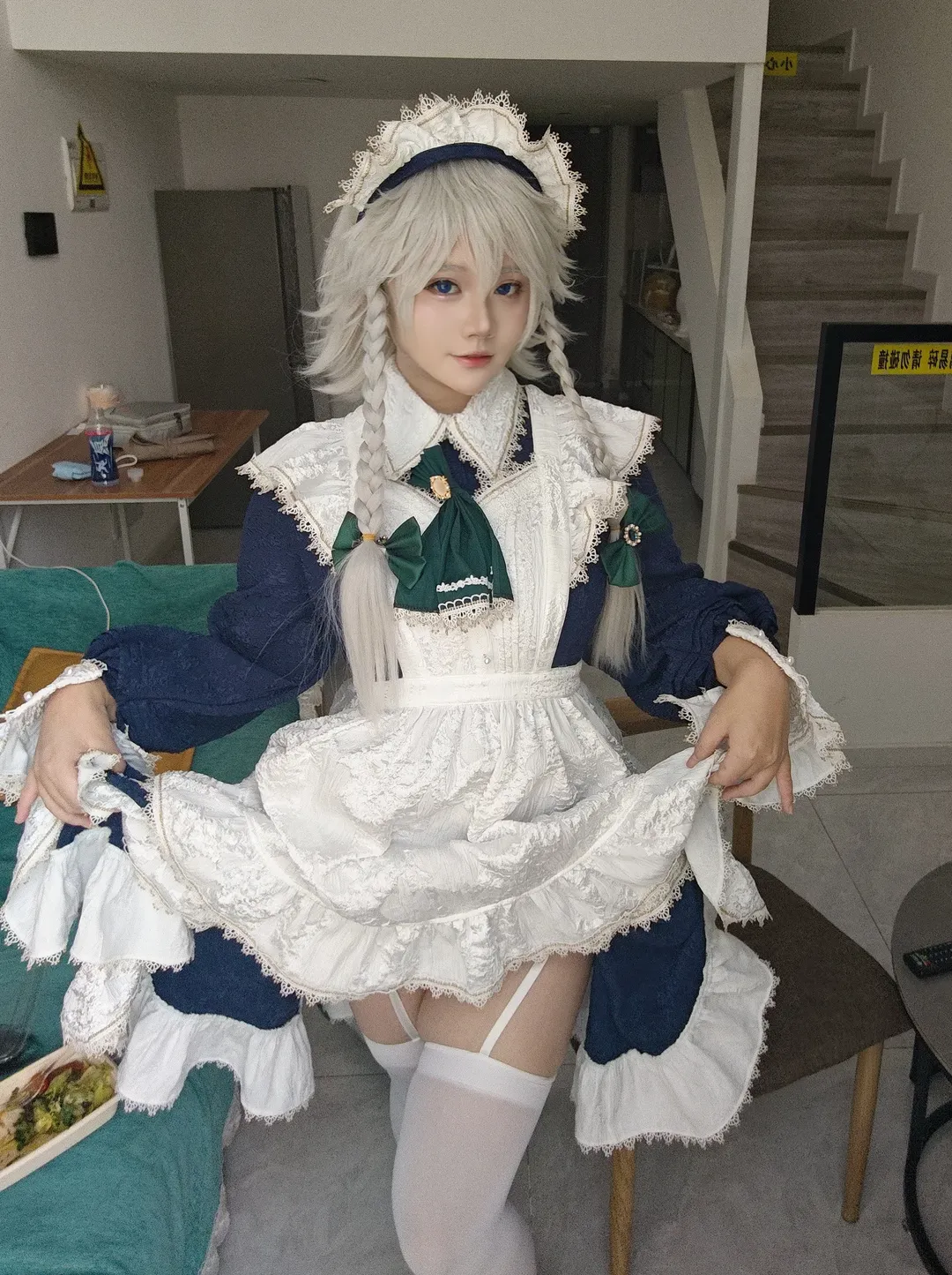 コスプレ, 東方Project, メイド服, 十六夜咲夜 コスプレ, 白ガーターストッキング