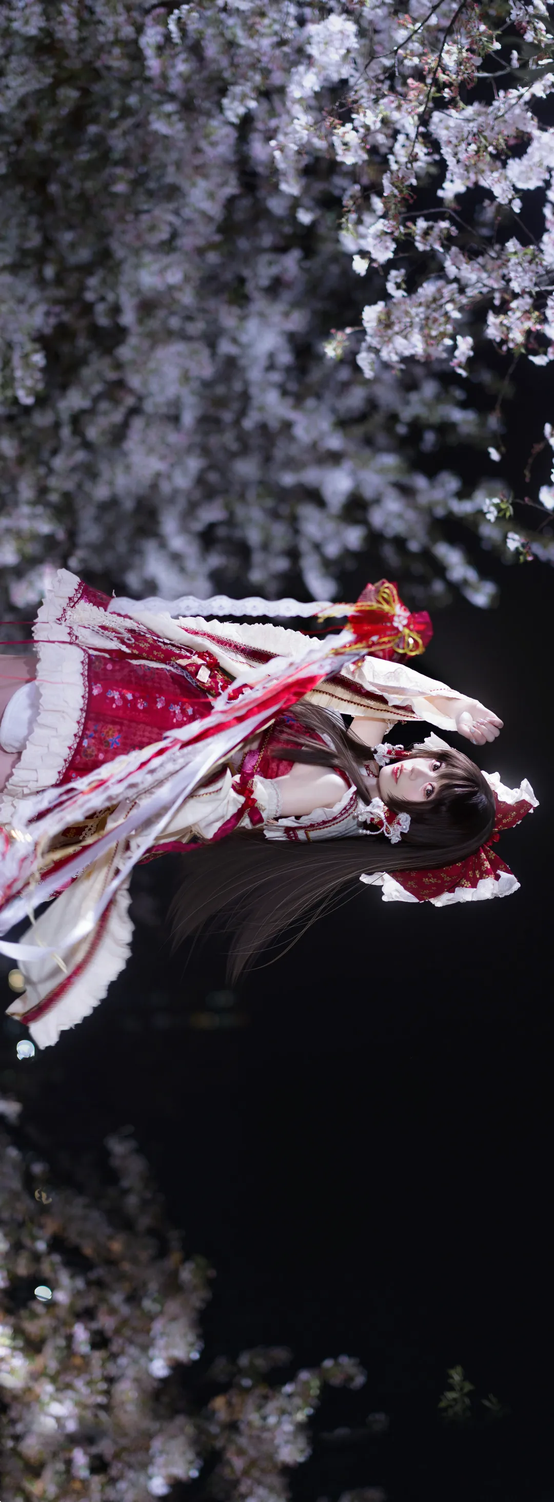 博丽灵梦cos, 东方project, 二次元cosplay, 夜景摄影, 夜樱少女 - 第2张