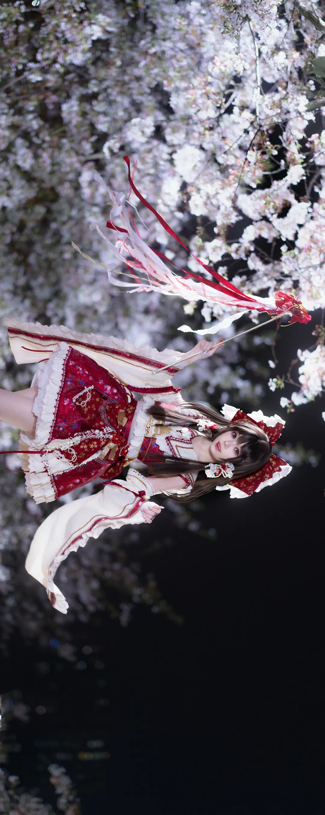 博丽灵梦cos, 东方project, 二次元cosplay, 夜景摄影, 夜樱少女 - 第3张