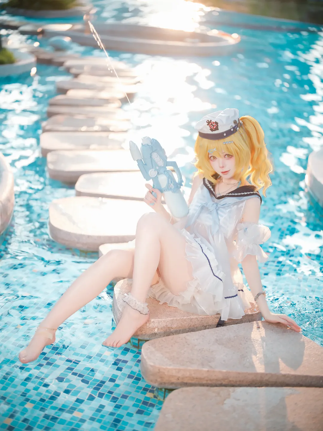 二次元少女, 东方project, 泳池拍照, 夏日泳装cos, 北白河千百合cos