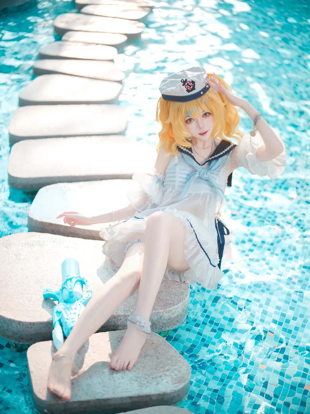 二次元少女, 东方project, 泳池拍照, 夏日泳装cos, 北白河千百合cos - 第2张