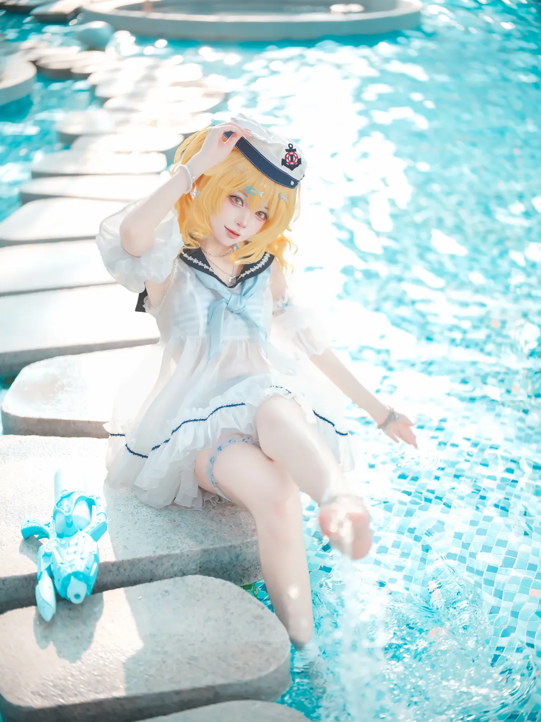 二次元少女, 东方project, 泳池拍照, 夏日泳装cos, 北白河千百合cos - 第3张