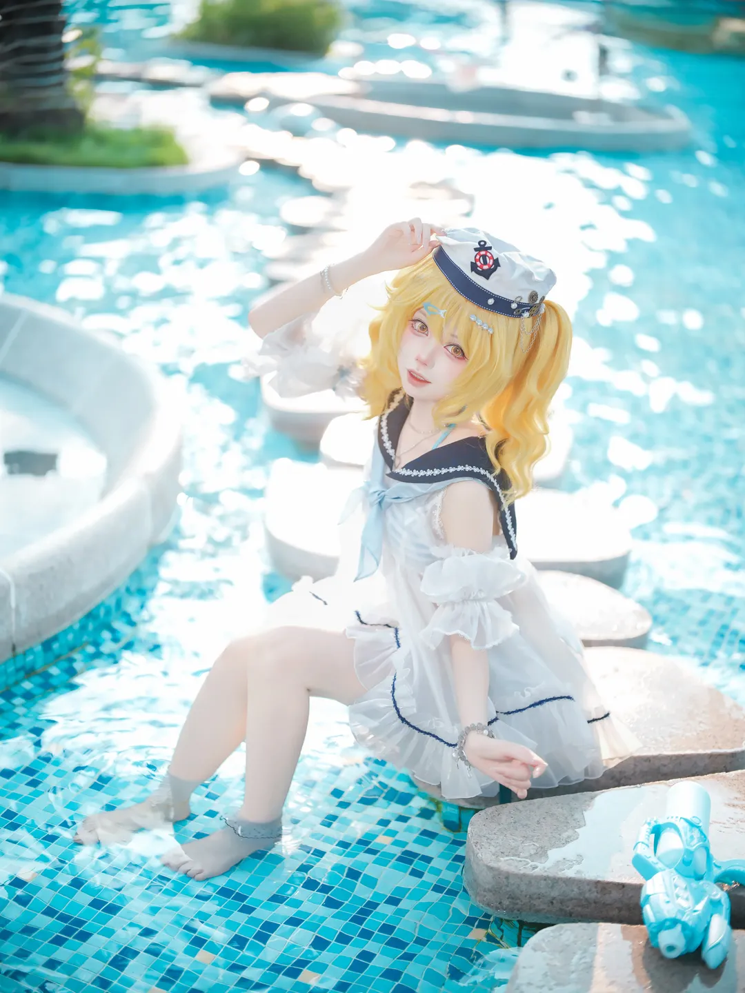 二次元少女, 东方project, 泳池拍照, 夏日泳装cos, 北白河千百合cos - 第4张