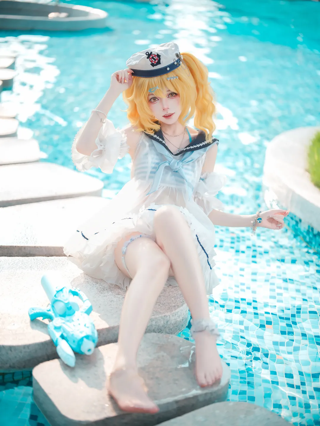 二次元少女, 东方project, 泳池拍照, 夏日泳装cos, 北白河千百合cos - 第5张