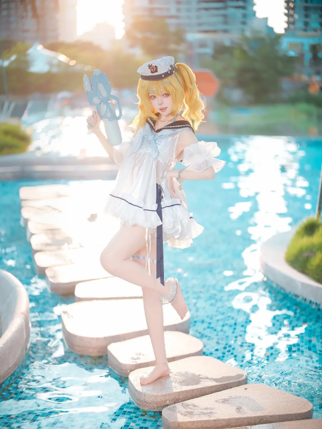 二次元少女, 东方project, 泳池拍照, 夏日泳装cos, 北白河千百合cos - 第6张
